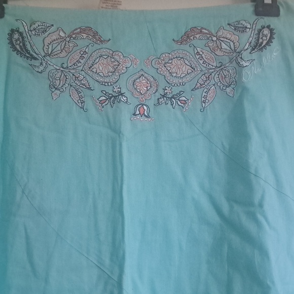 #* 🏝 Light tranquil turquoise cotton skirt with brown and peach embroidery🏝 - Picture 2 of 6